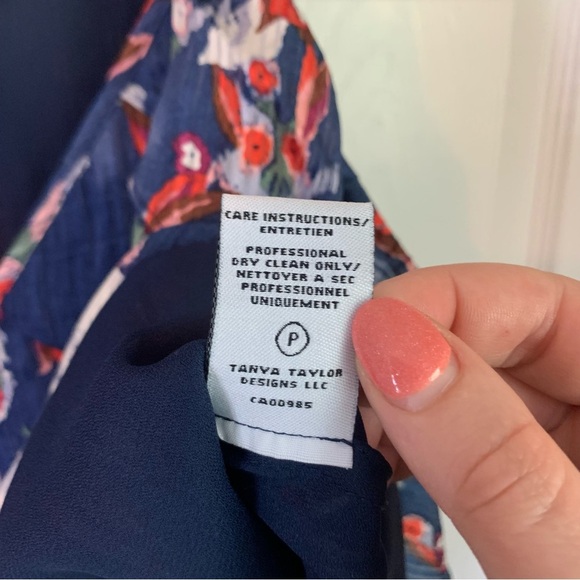 Tanya Taylor Navy Floral Cold-Shoulder Silk Blouse, size 2 - Picture 8 of 11